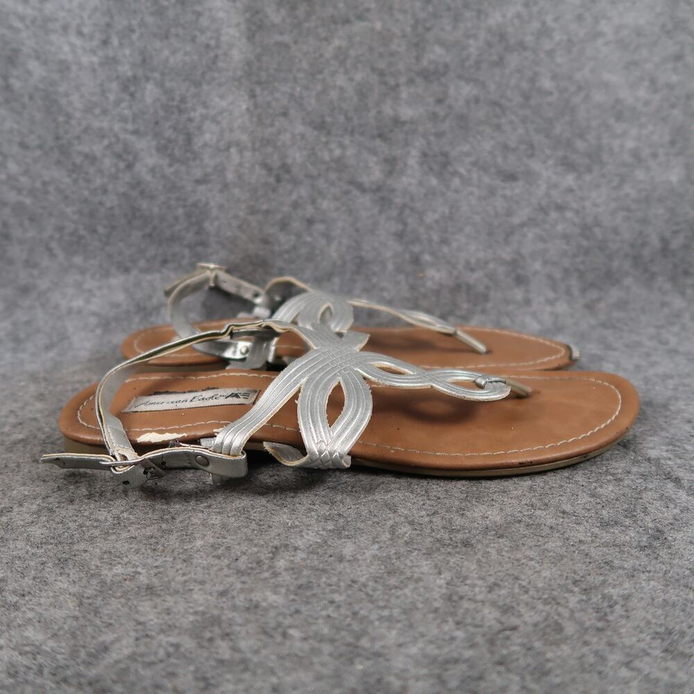 American Eagle Shoes Womens 7 Sandals Flats Ankle Buckle T Strap Metallic Thong
